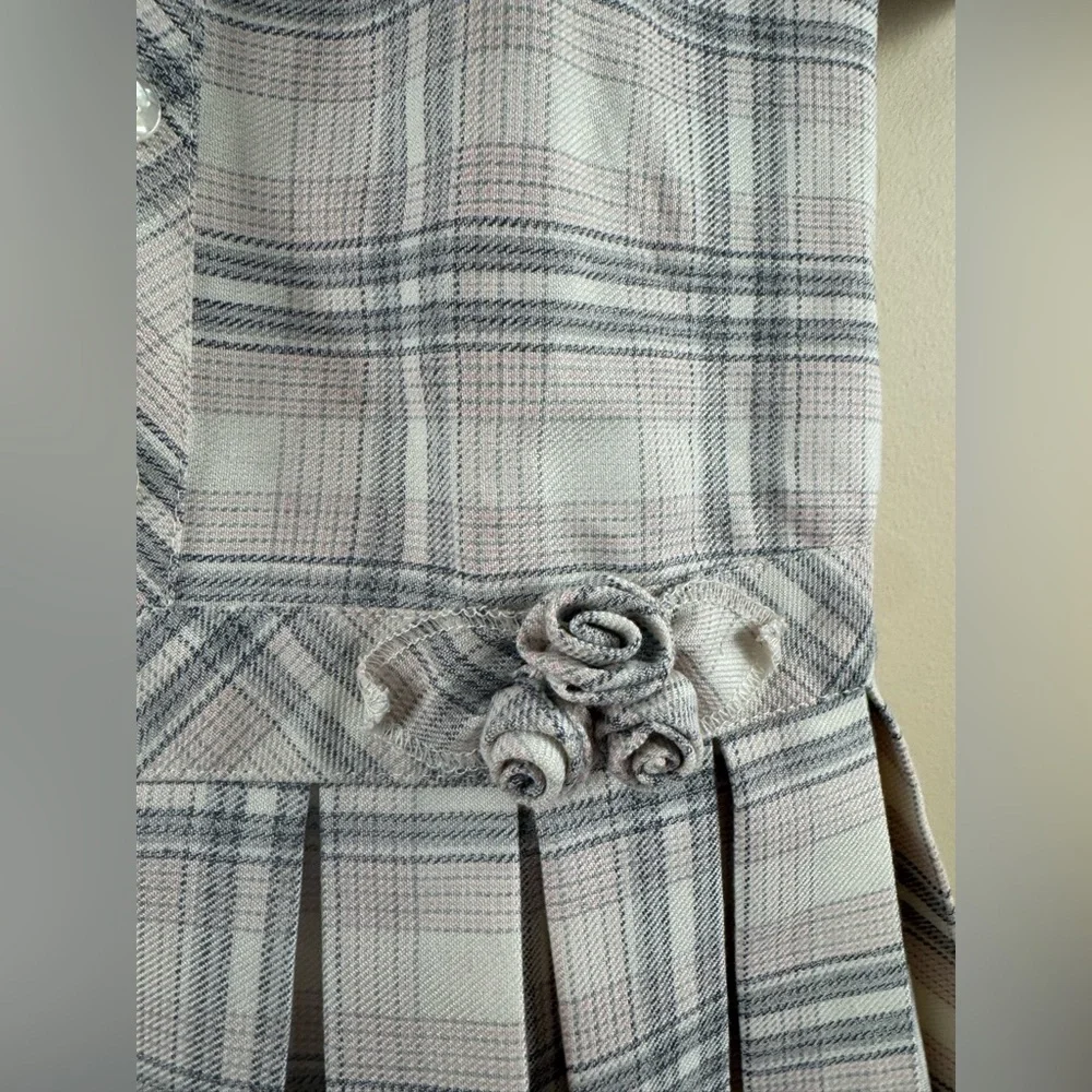 Sarah Louise Light Pink and Gray Plaid Dress